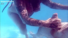 huge tits babe bent over poolside for bisexual threesome pounding!