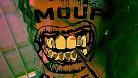 Ebony sub takes outdoor golden shower from dominant black bull