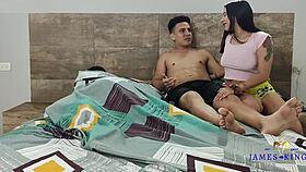 Colombian cheerleader rides muscular wife cowgirl style wildly