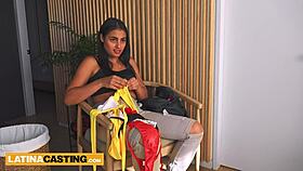 hot latina jumps modeling ladder with clever networking