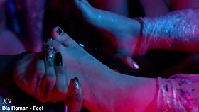 bratty girls tease feet with tickling wax worship