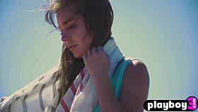 Petite Model Strips Beach Pussy Reveal Small Tits Tease