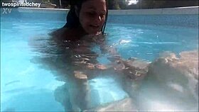 huge tits babe bent over poolside for bisexual threesome pounding!