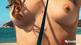 Wife flashes topless on beach holiday then sneaky outdoor blowjob fun