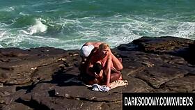 Busty Blonde Tarra White Endures Bold Seaside Interracial DP