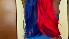 Spider girl shabrim performs cosplay convention striptease in costume