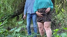watch this curvy milf tease her wet folds till young guy explodes nearby