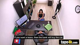 she trades perky tits for car cash ends up riding huge cock hard?