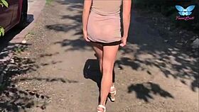 hey babe check this upskirt tease on the village street with wet pussy flashing