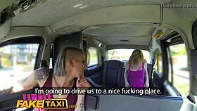 posh student seduces driver in taxi for steamy lesbian boobs and oral orgasm ride