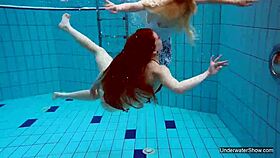 two pool lesbians dive into shaved blonde passion