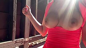 italian milf artemisia's big tits bounce wildly outdoors