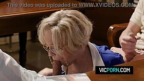 American Busty Mature Dee Williams Gets Hard Double Penetration in Library