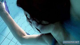 Hot hungarian teen 18+ dives underwater for shaved pussy pool teasing.