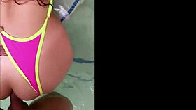 Huge cocked guy fists and anal fucks fat redhead housewife in public pool bikini homemade gaping creampie