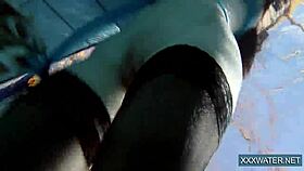 Hot hungarian teen 18+ dives underwater for shaved pussy pool teasing.