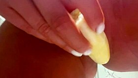 i fuck myself with banana in bathroom