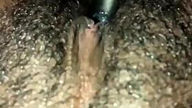 ebony babe fingers her dripping wet hairy pussy solo