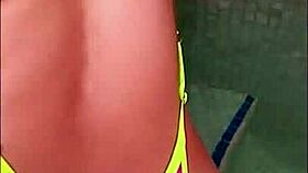 Huge cocked guy fists and anal fucks fat redhead housewife in public pool bikini homemade gaping creampie