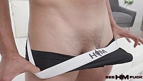 josue spreads wide on knees as ashlyn tongues his ass deep