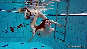 two pool lesbians dive into shaved blonde passion