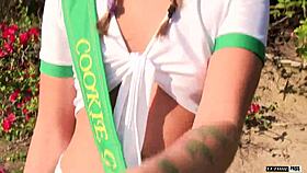 liza rowe the horny scout eagerly spreads for intense fucking and sucking in the wild