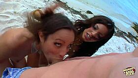 beach day turns wild as brunettes take intense anal double penetration foursome