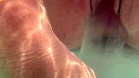 underwater fill my shaved pussy with creampie and dildo