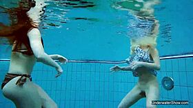 two pool lesbians dive into shaved blonde passion