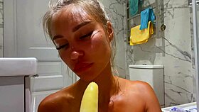 i fuck myself with banana in bathroom