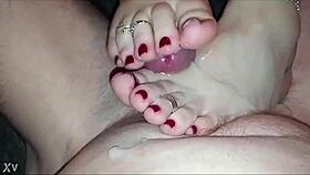newly married wife delivers awesome footjob handjob cumshot