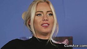 naughty girl sucks cocks for bukkake facial cum blast on her pretty face
