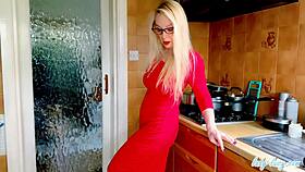 i can't stop flaunting my curves in this sexy red dress and heels oh god