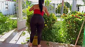 my sexy mature babe prunes plants shaking her huge ass