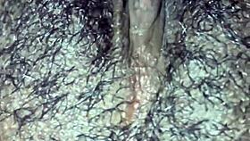 ebony babe fingers her dripping wet hairy pussy solo