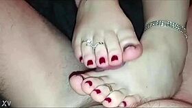 newly married wife delivers awesome footjob handjob cumshot