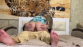 milf strokes cock then spreads wide for deep anal pounding
