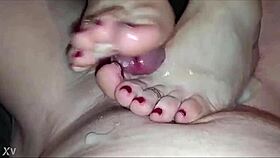newly married wife delivers awesome footjob handjob cumshot
