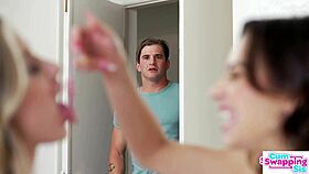 haley reed deepthroats big cock double blowjob cum swap