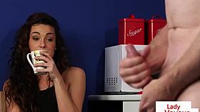 british office voyeur in heels teases sub with dirty talk jerk off instructions at work