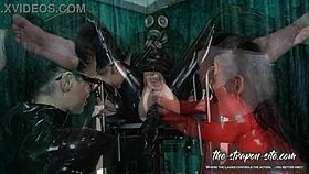 slave stretched max by femdom fisting and strapon bondage