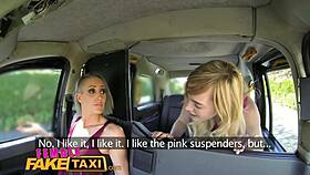 posh student seduces driver in taxi for steamy lesbian boobs and oral orgasm ride