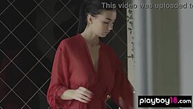 simone's heart races dropping her robe to reveal big natural tits in steamy romantic bath