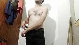 skinny cutie with small waist masturbates big cock in bathroom homemade