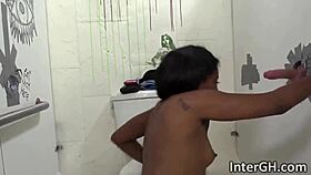 Ebony slut fingers pussy blows monster gloryhole cock