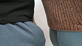 hey dude soaked pants rubbing dick on tights in train