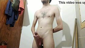 skinny cutie with small waist masturbates big cock in bathroom homemade