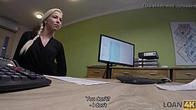 blonde needs cash for new car so she lets loan agent finger and fuck her in office