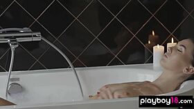 simone's heart races dropping her robe to reveal big natural tits in steamy romantic bath