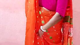 Saree-clad brunette beauty poses elegantly